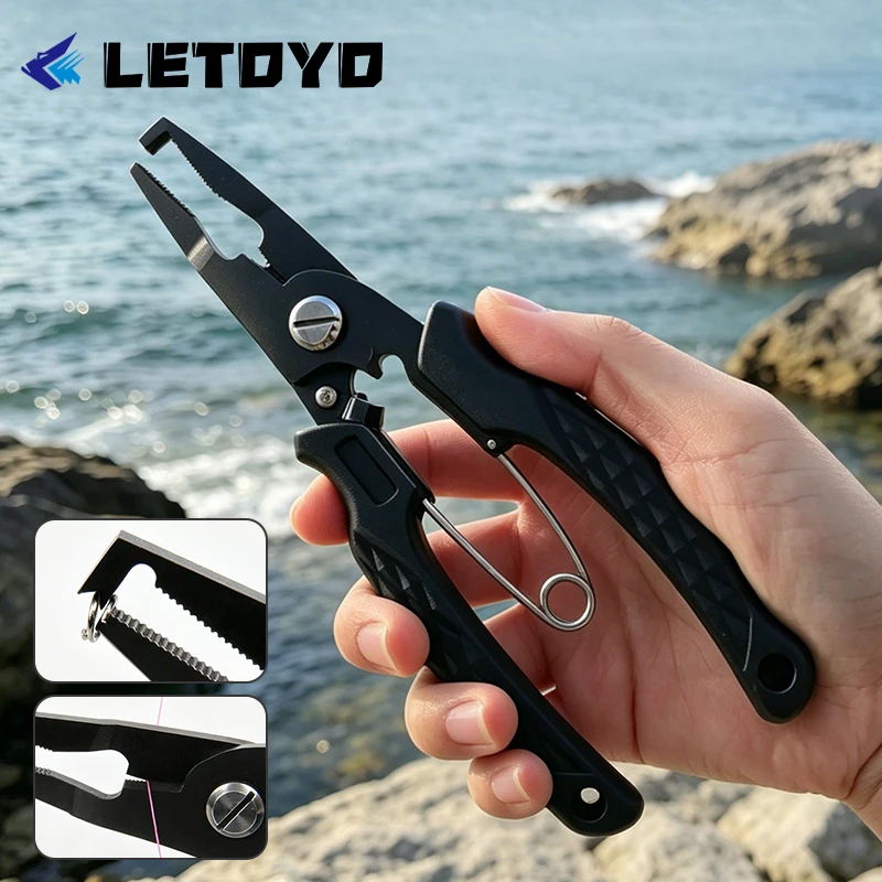 LETOYO Multifunktions-Angelzange aus Edelstahl, Schnurschneider, Crimpzange, Hakenlöser, Splitring-Öffner, Angelausrüstung für den Außenbereich