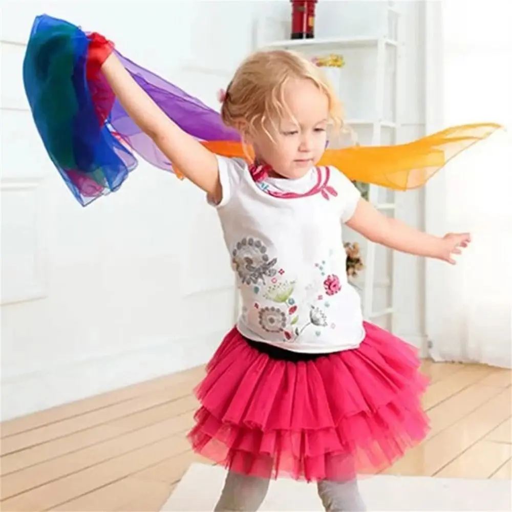 6 Pcs /set Solid Color Gymnastics Scarves Candy Colors Sheer Fabric Juggling Towels Dense Sewing Edge Lightweight Dance Gauze
