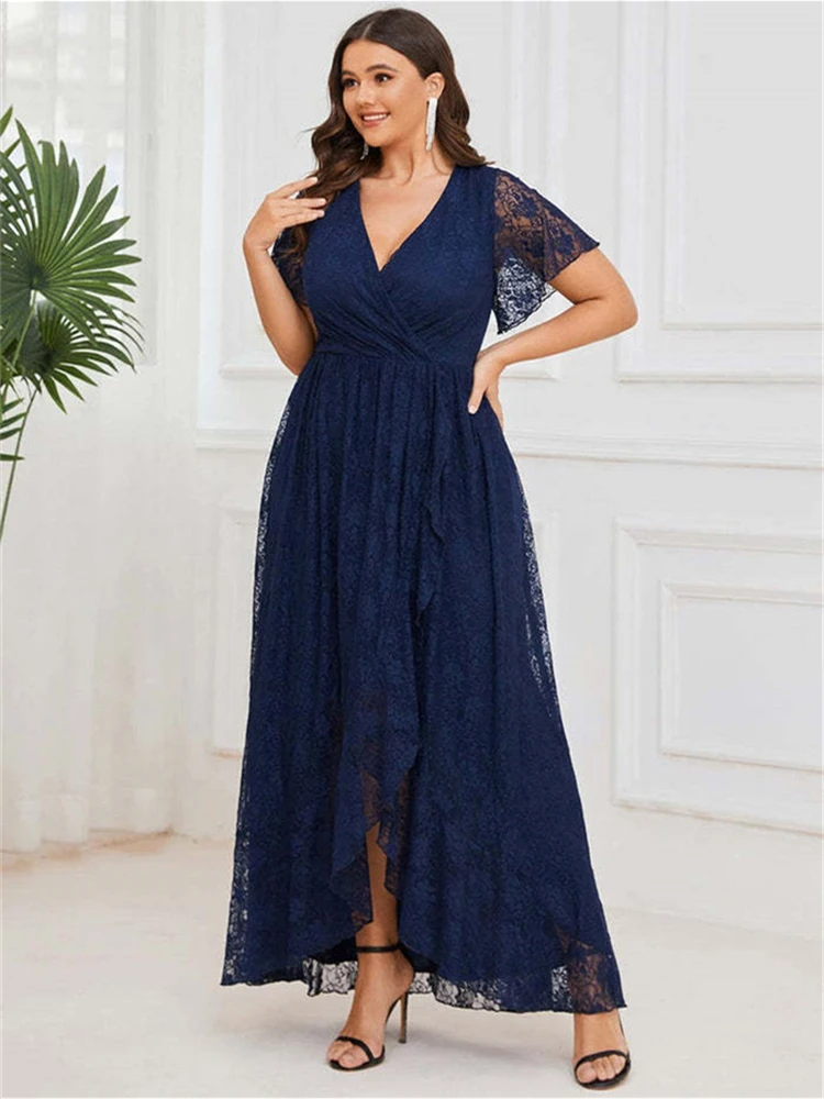 Plus Size Lace Asymmetrical Solid Dress Party Evening Elegant Luxury Formal Occasion Dresses One Pieces Summer Womens Clothing