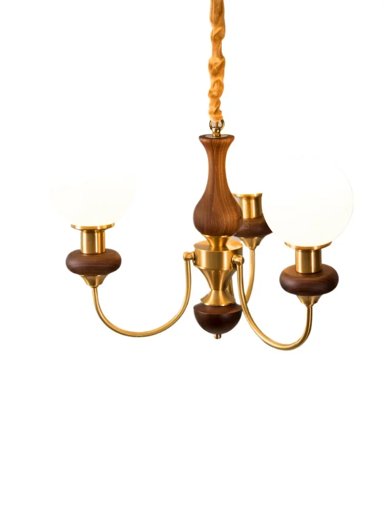 

French medieval style bedroom chandelier 2025 new American retro black walnut study children's room Zhongshan lamps
