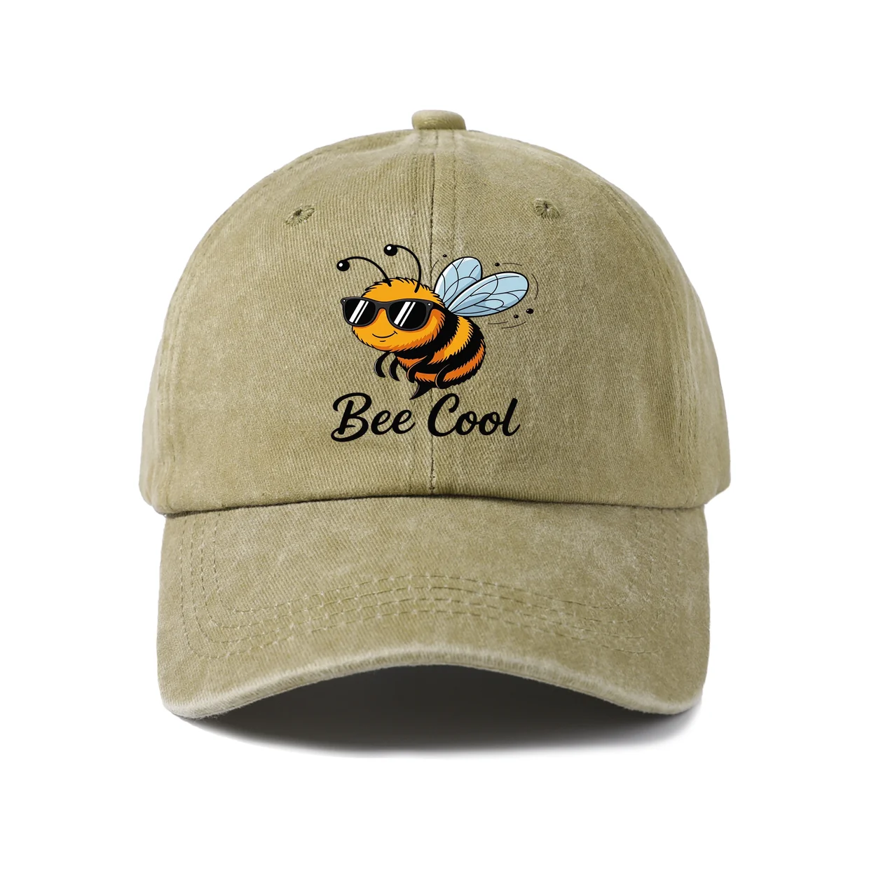 Bee Cool Character Graphic Baseball Cap, Vintage Washed Adjustable Unisex Dad Hat, Casual Gift