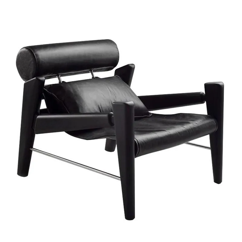 Nordic black solid wood sofa chair modern simple bed and breakfast hotel balcony retro style lounge chair