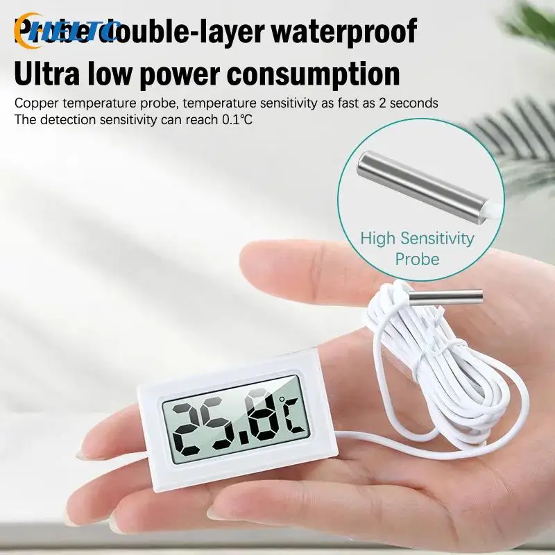 Outdoor Mini LCD Digital Thermometer With Waterproof Probe Indoor Convenient Temperature Sensor For Refrigerator Fridge Aquarium