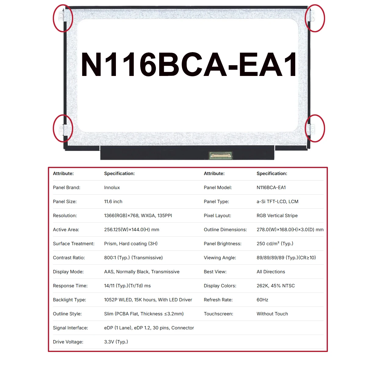 الأصلي والجديد A + 11.6 "كمبيوتر محمول Lcd شاشة عرض لوحة سليم 30 دبابيس NT116WHM N42 NT116WHM N21 N116BCA EA1 N116BGE EA2 NV116WHM N45