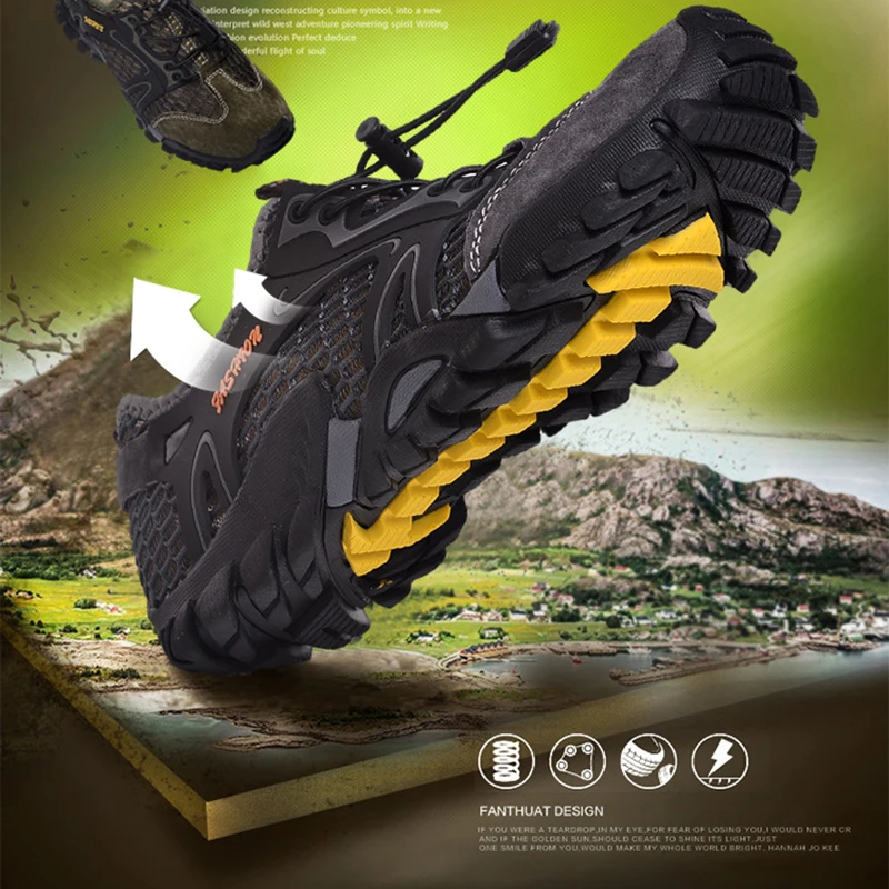 Grandes sapatos de caminhada respiráveis para homens, sandálias esportivas ao ar livre, sapatos Hollow Out Wading, pesca e River Tracing, novos