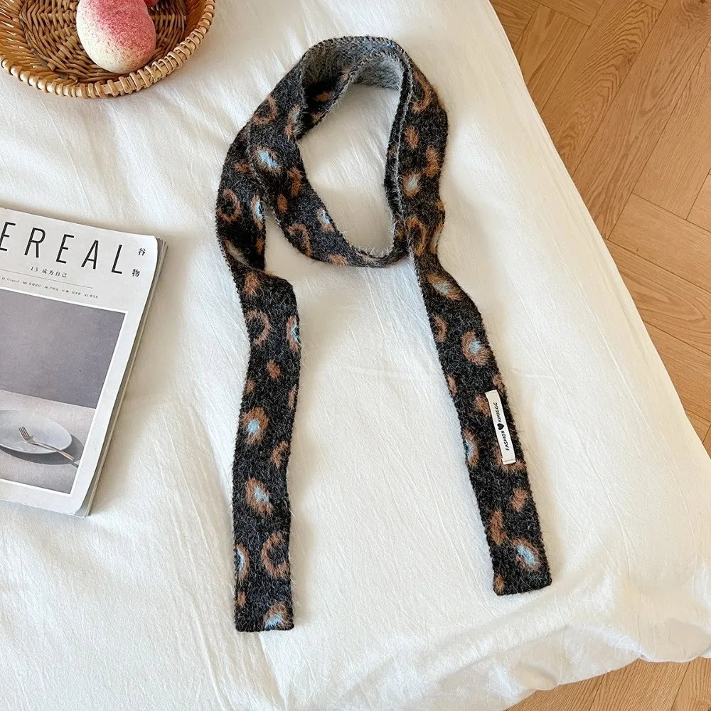 

Korean Style Y2K Wool Leopard Scarf Warm Neck Tie Skinny Scarf Versatile Long Narrow Scarf Winter Accessory