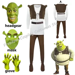 Movie Monster Shrek Cosplay Costumes Mask Shrek Top Vest Pants for Men Performance Role Play Halloween Carnival Party Outfits