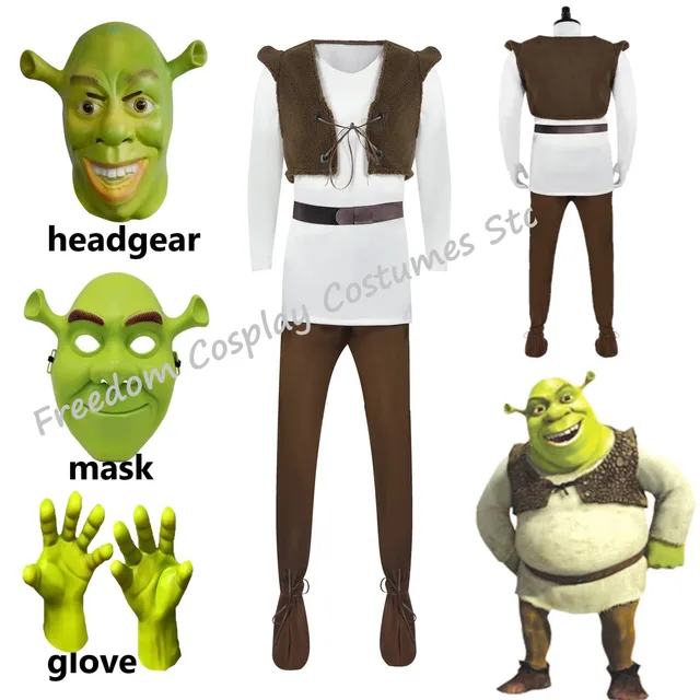 Filmowy potwór Shrek kostiumy Cosplay maska Shrek Top kamizelka spodnie dla mężczyzn wydajność do odgrywania ról Halloween karnawałowe stroje imprezowe
