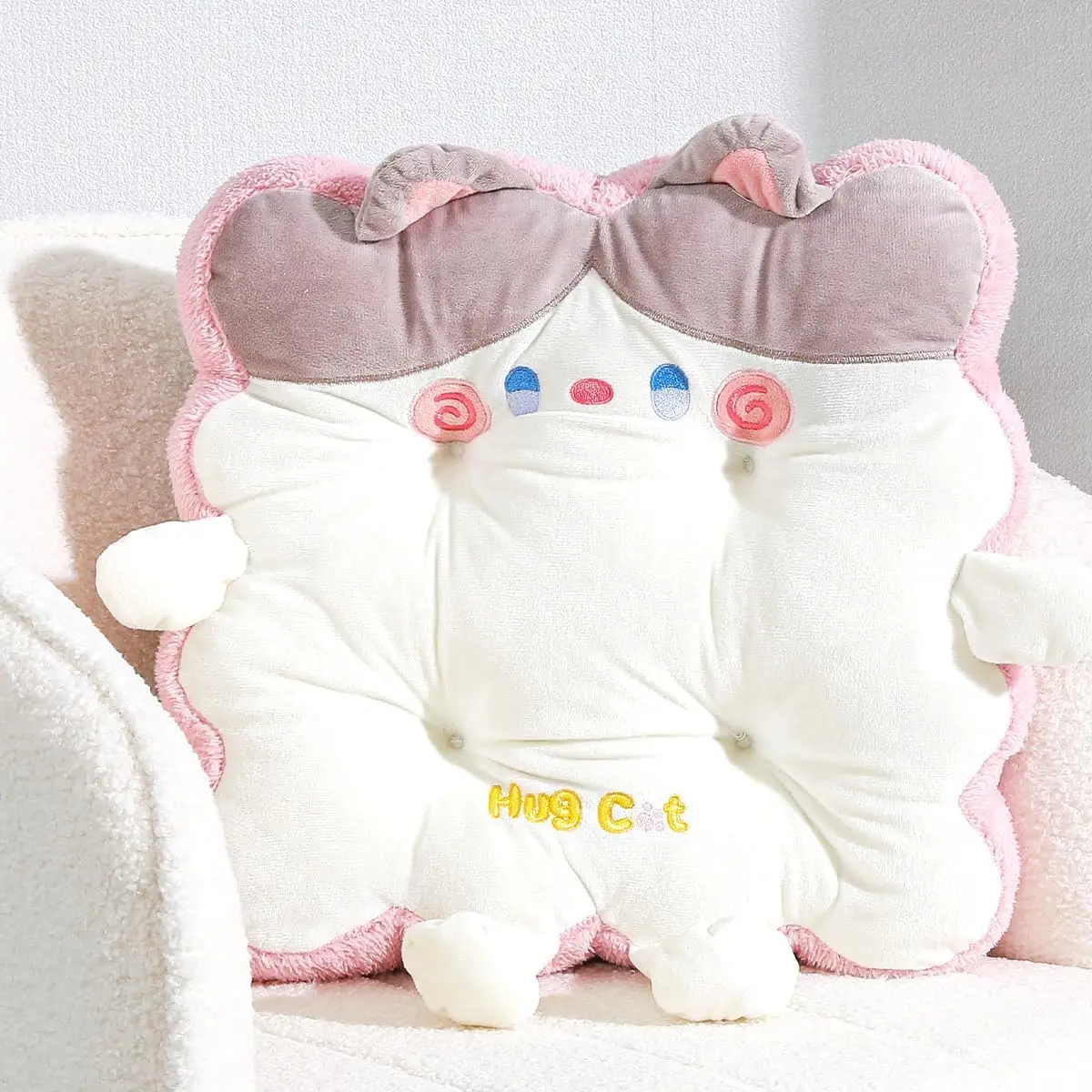 Cute Cat Toast Pillow Cushion Soft Plush Washable Seat Pads Non Slip Washable Square Cushion Pads for Office Bedroom and Car