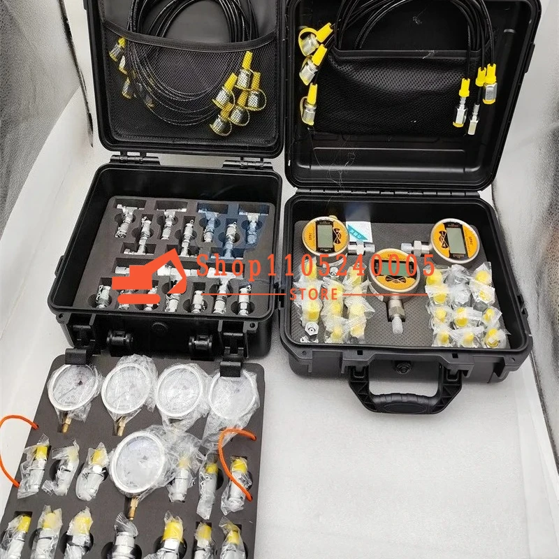 Hydraulic Gauge Hydraulic Digital Display 3 Gauge 3 Test Hoses 3 Gauge with 24 Connectors for Construction Machinery