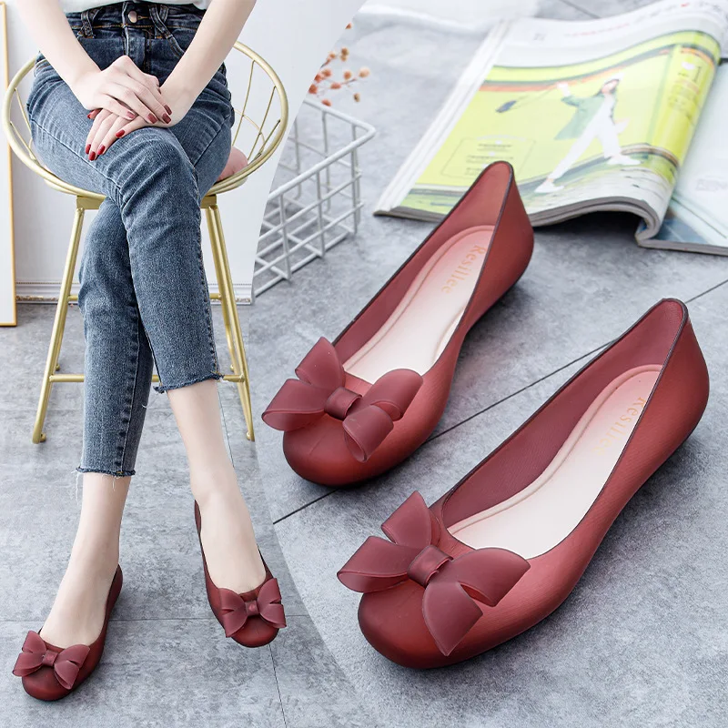 Miaoguan 2023 Women Flats Spring Summer Flat Shoes Loafers Low Heel Ballet Casual Rubber Sandals Ladies Rubber Rain Shoes Woman