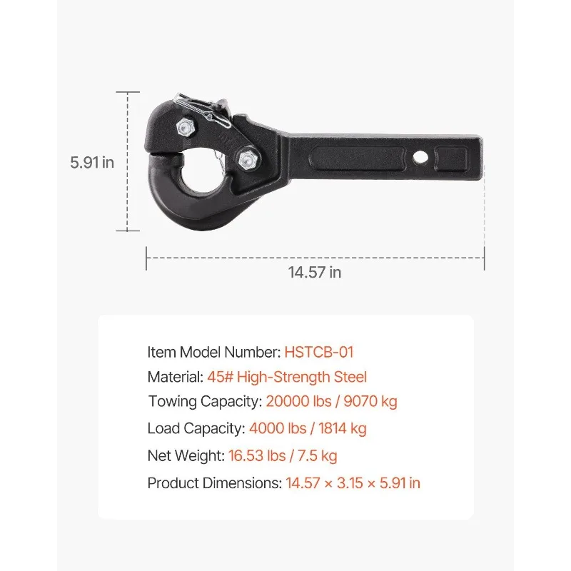 خطاف استقبال Pintle Hitch مقاس 2 بوصة لحلقة Lunette مقاس 2.5 إلى 3 بوصات بوزن 20000 رطل