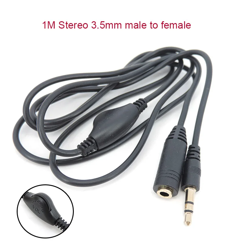 3.5mm Jack AUX Male to Female Adapter Extension Cable Audio Stereo Cord with Volume Control Earphone Headphone Wire A07