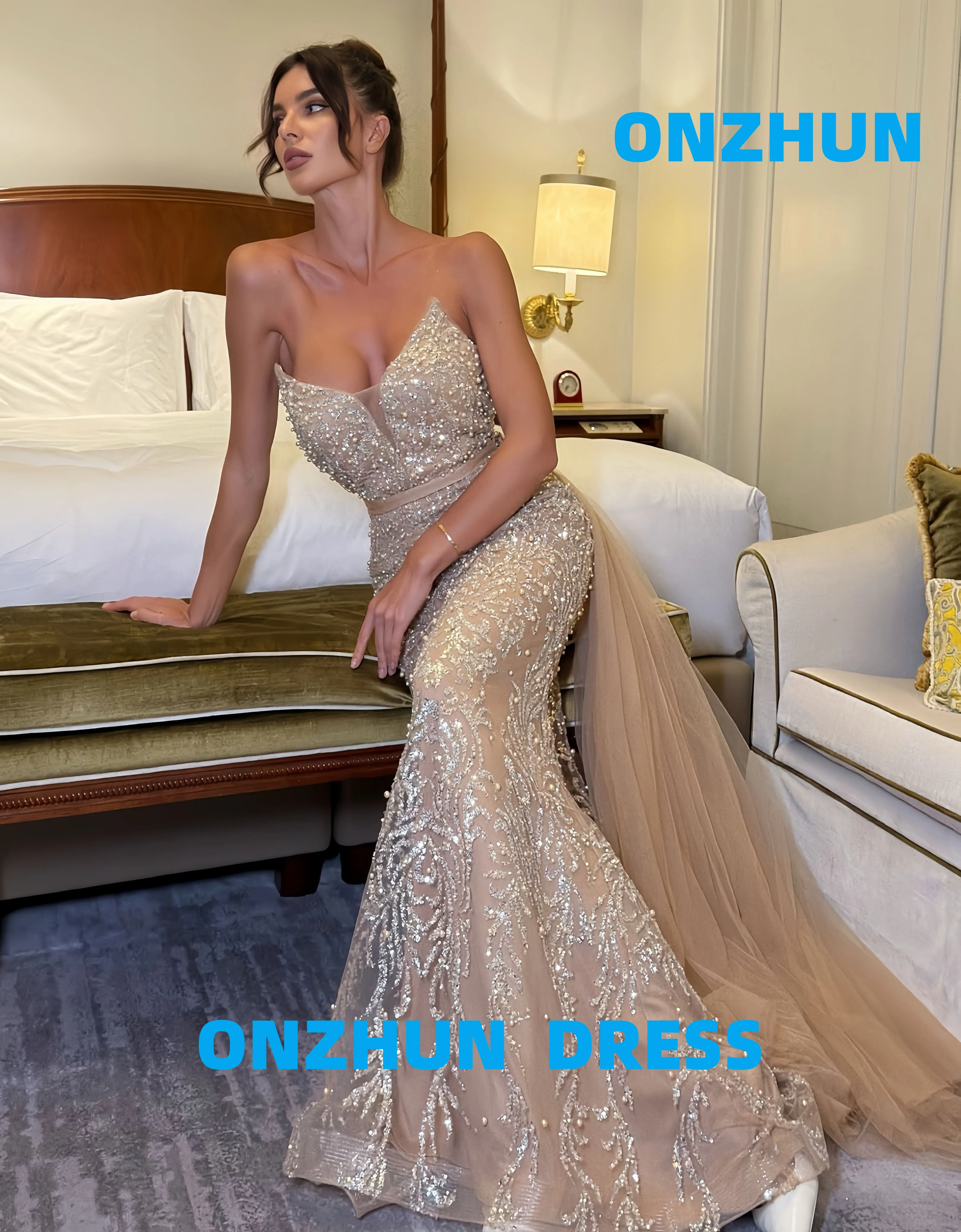 

Customizedv-neck sleeveless mermaid detachable tail luxurious evening dresses women evening dress modern Evening dresses