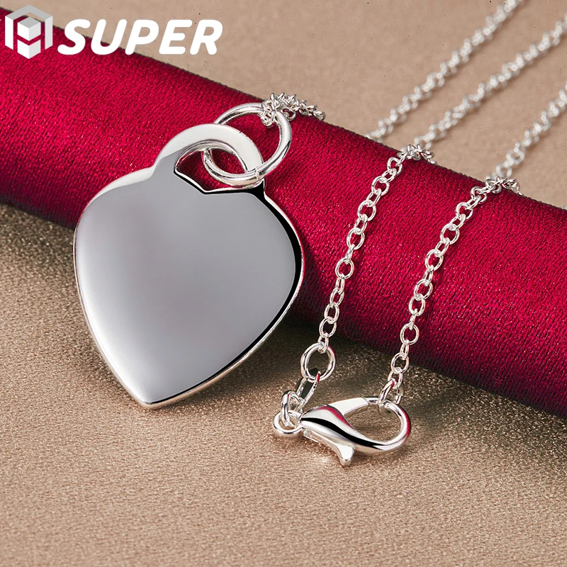 

925 Sterling Silver 18-30 Inch O-Chain Heart Pendant Necklace For Women Man Wedding Engagement Party Charm Jewelry