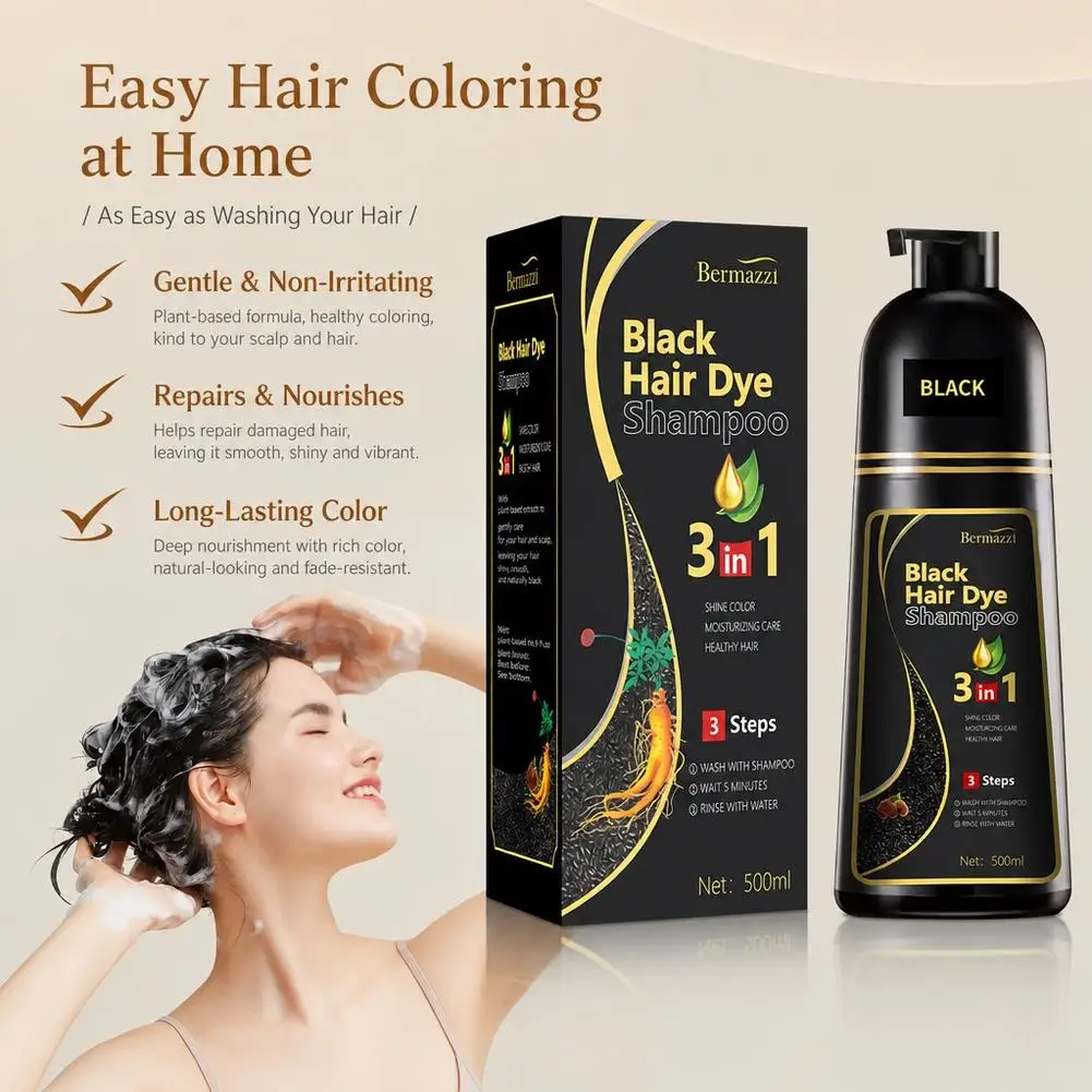 3 in 1 Quick Hair Dye Shampoo Natural Herbal Nourishment Hair Dye Moisturizes Mild Hair Dye Conditioner Long-Lasting Color