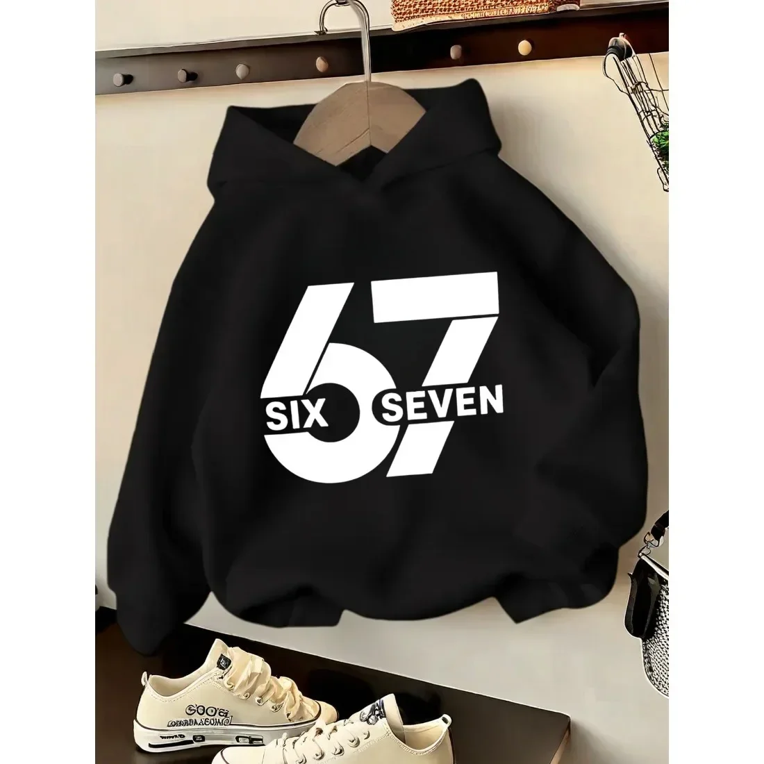 Kids Hoodie 67 Ice Cream Donut Drip Smiley Face Checkerboard Graphic Sweatshirt Girls Long Sleeve Hooded Pullover Y2K Streetwear