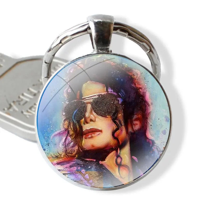 Michael jackson 25mm Glass Cabohcon Keychain Key Rings for Women Men Jewelry Gift