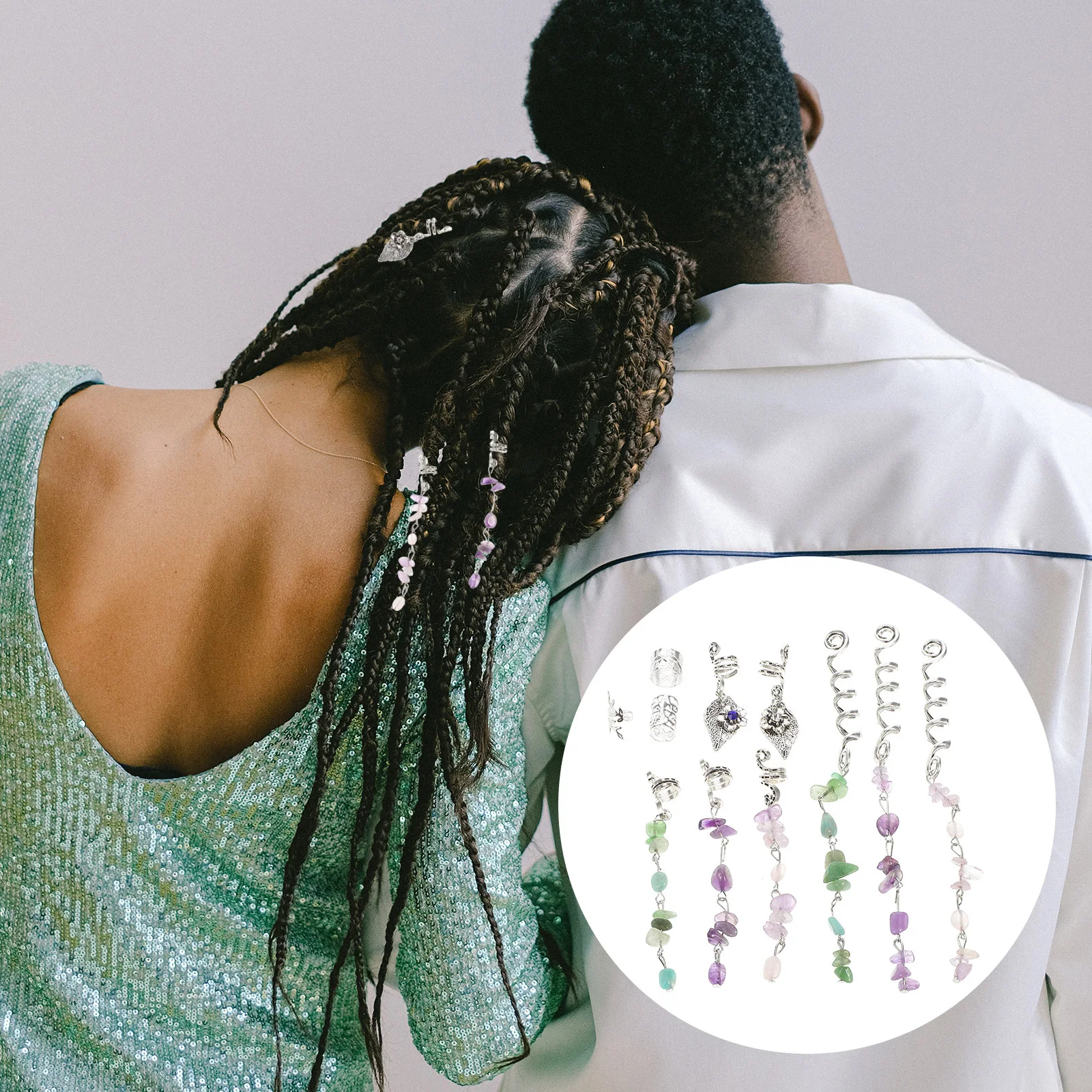 

1Set Natural Stone Dreadlock Spring Charms DIY Hair Jewelry for Braids Braid Accessories Elegant Metal Hair Charms for Women