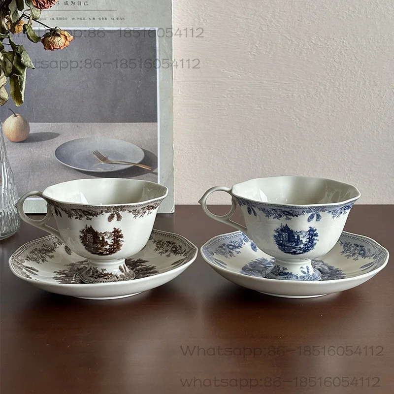 French retro ceramic coffee cups plates Light luxury home coffee shop water mug Breakfast mug Latte coffee cup Kitchen Dining