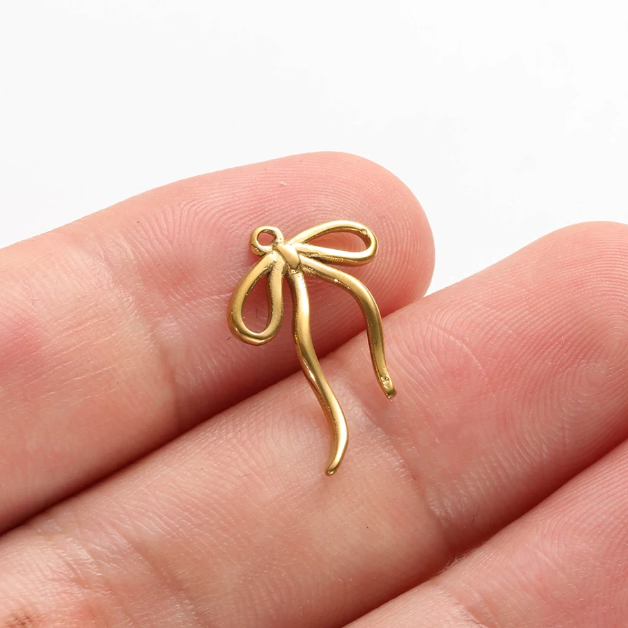 5 Stück Glücksbringer-Anhänger aus Edelstahl mit Mädchen, Stern und Schleife für die Schmuckherstellung, niedliche Anhänger für Halsketten und Armbänder – Detail 4