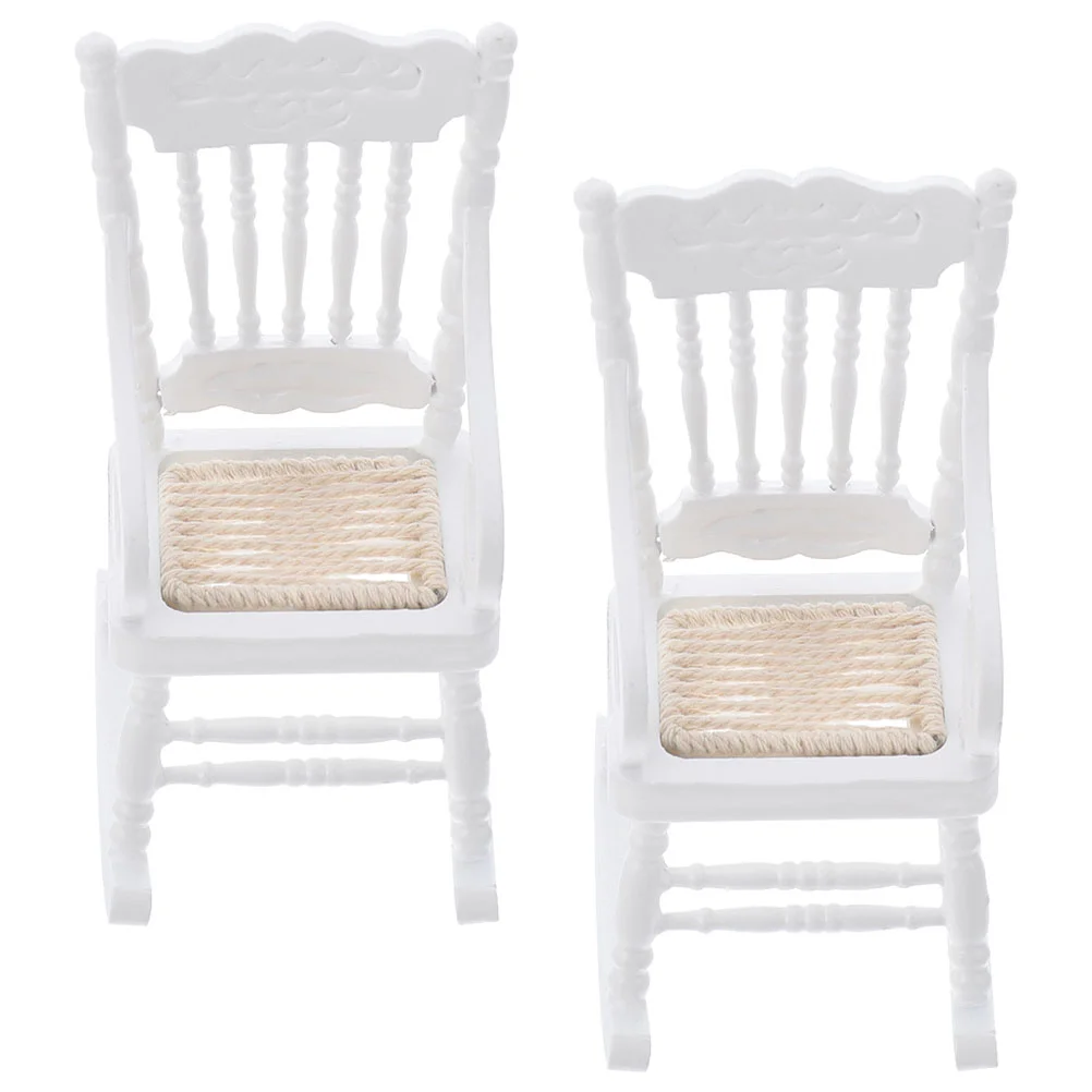 2 Pcs Rocking Chair Model Mini House Accessory Small Dollhouse Adornment White Toddler
