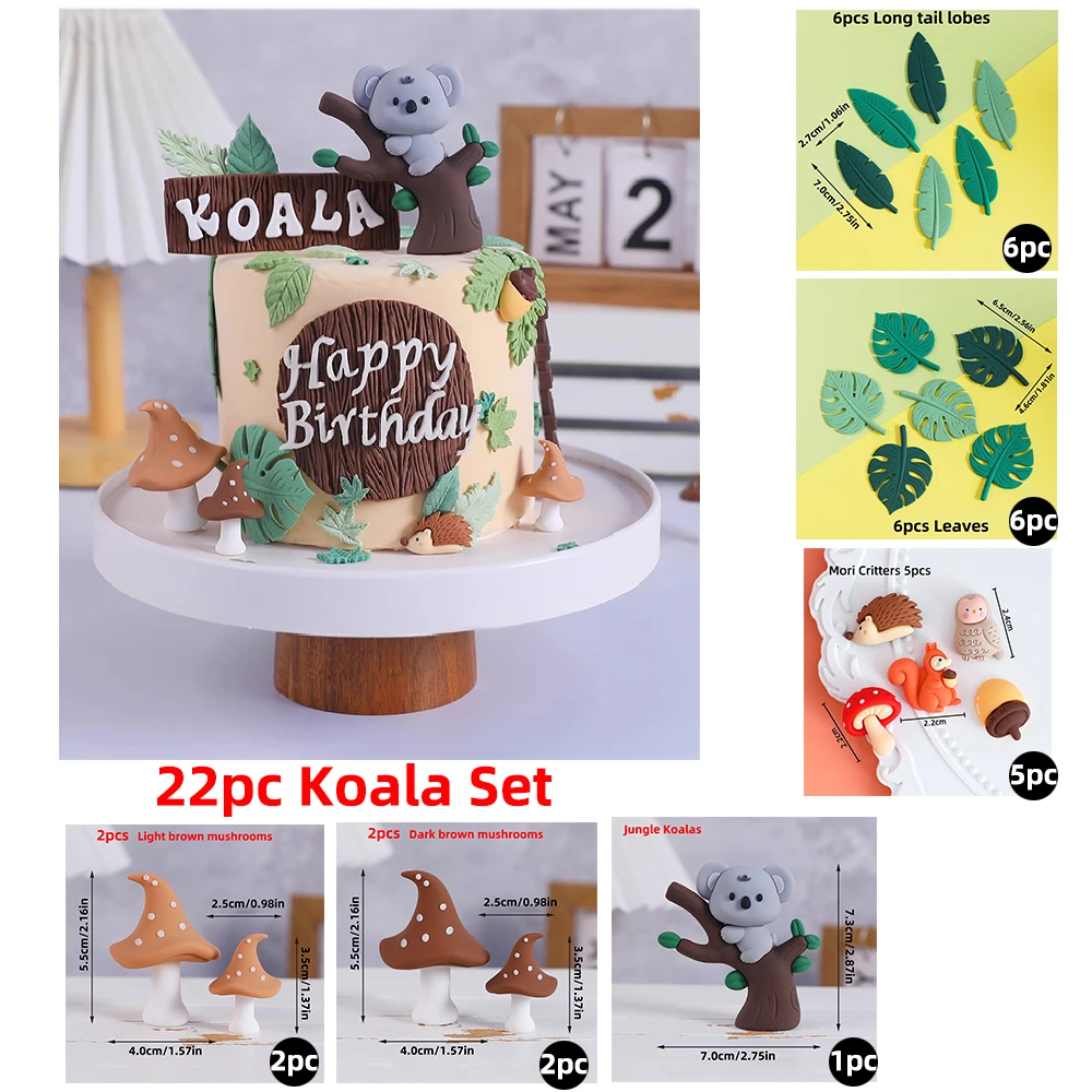 Waldkuchen-Dekoration, Dschungel, Eichhörnchen, Igel, Sika-Hirsch, Pilz, Blätterstumpf für Kinder, alles Gute zum Geburtstag, Tortenaufsatz Wild One – Detail 12