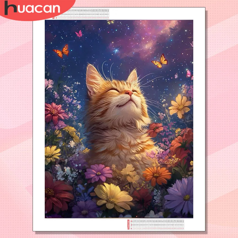 HUACAN Diamantmalerei Neue Kollektion Katze Tier Komplettsets Kunst-Mosaik 5D Gänseblümchen Raumdekoration für Zuhause