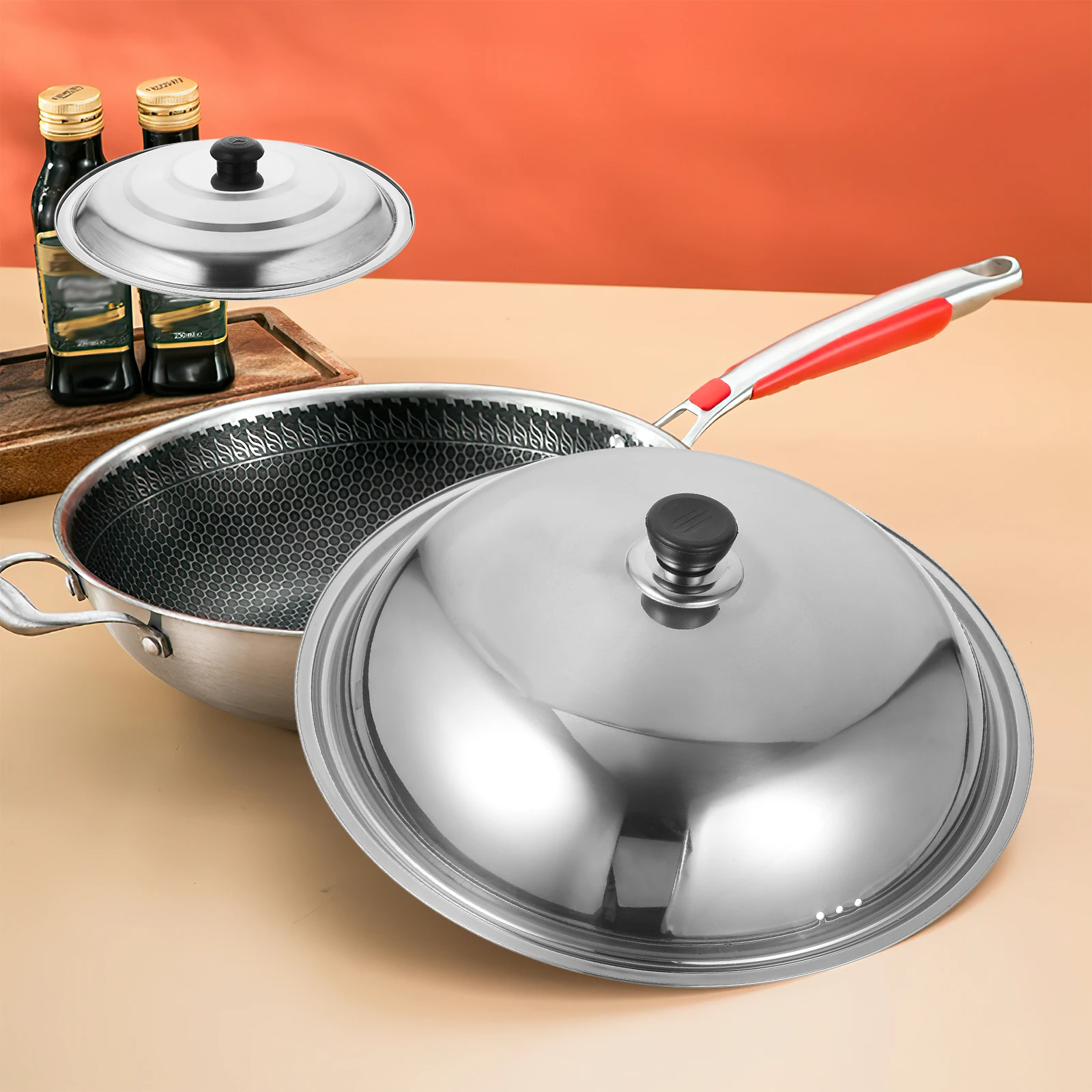 

2Pcs Anti-scald Wok Lid Frying Pan Cover Metal Saucepan Washable Kitchen Supplies Stainless Steel Pot Lids Safe Easy