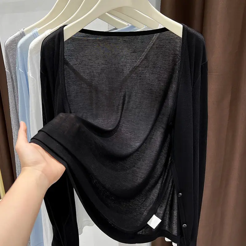 

Ice Silk Thin Sun Protection Long Sve Cardigan Women's Summer New Air Conditioning Cover oulder awl Outerwear Top