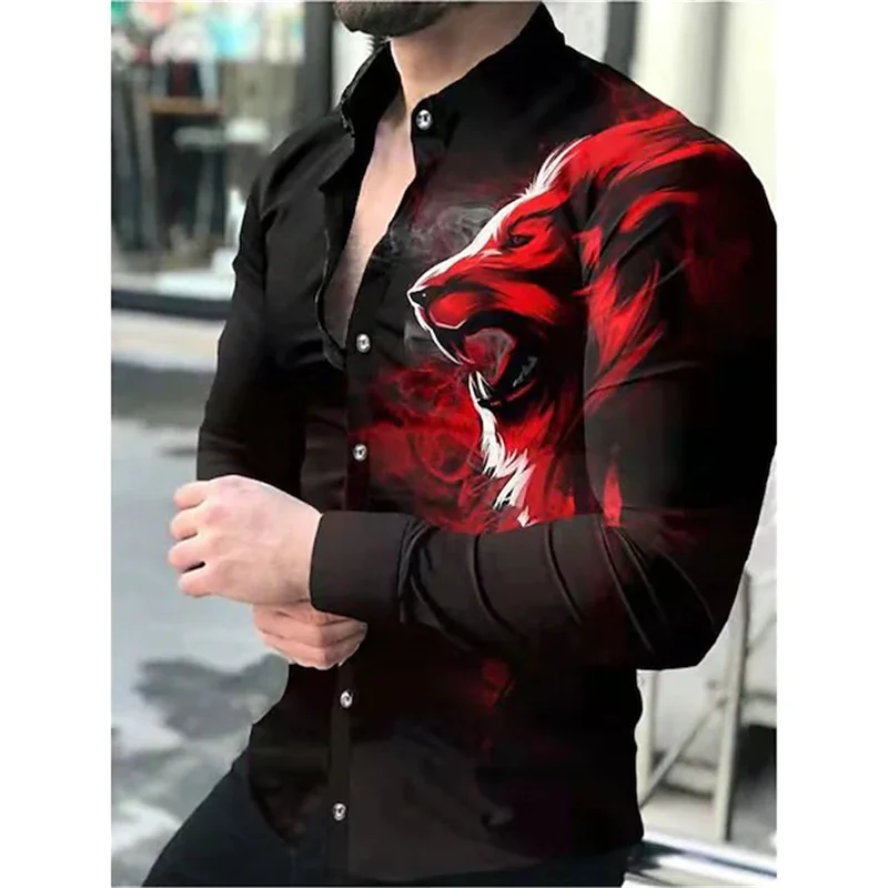 Camisa estampada de manga larga para hombre, nuevo patrón degradado, 2023 Camisa informal de moda con estampado digital 3D, corte holgado