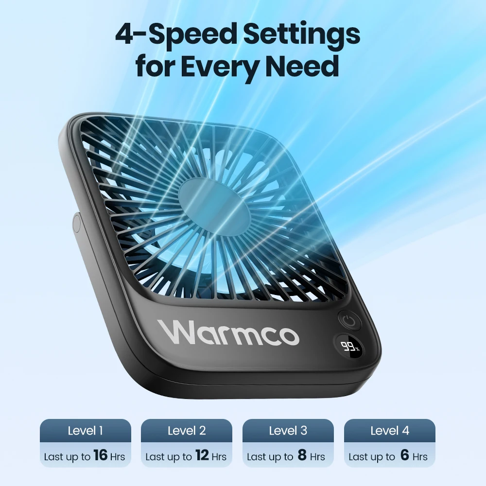 مروحة مكتب محمولة بقدرة 5000 مللي أمبير في الساعة مكونة من قطعتين مروحة شخصية تعمل ببطارية قابلة لإعادة الشحن، هادئة 180 °   مروحة طاولة صغيرة قابلة للطي 4 سرعات للرياح