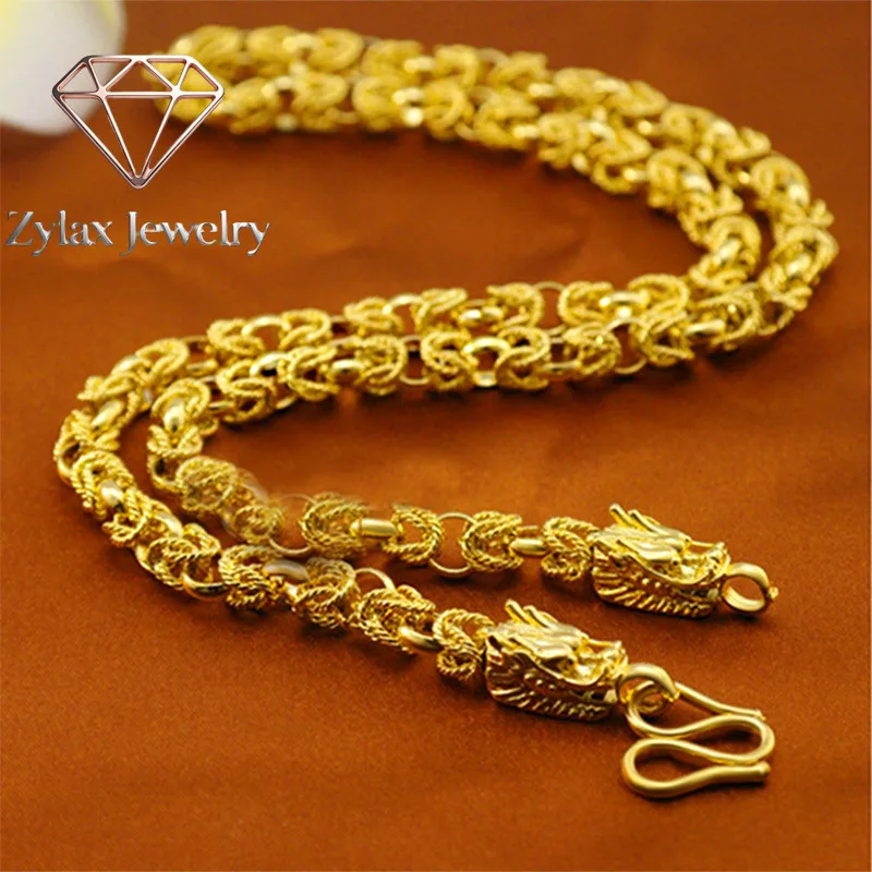 Zylax Jewelry Dragon Head Spring Necklace Men 24K Gold AU999 - Classic dragon + spring, rich 24K luster, reliable AU999, enhance