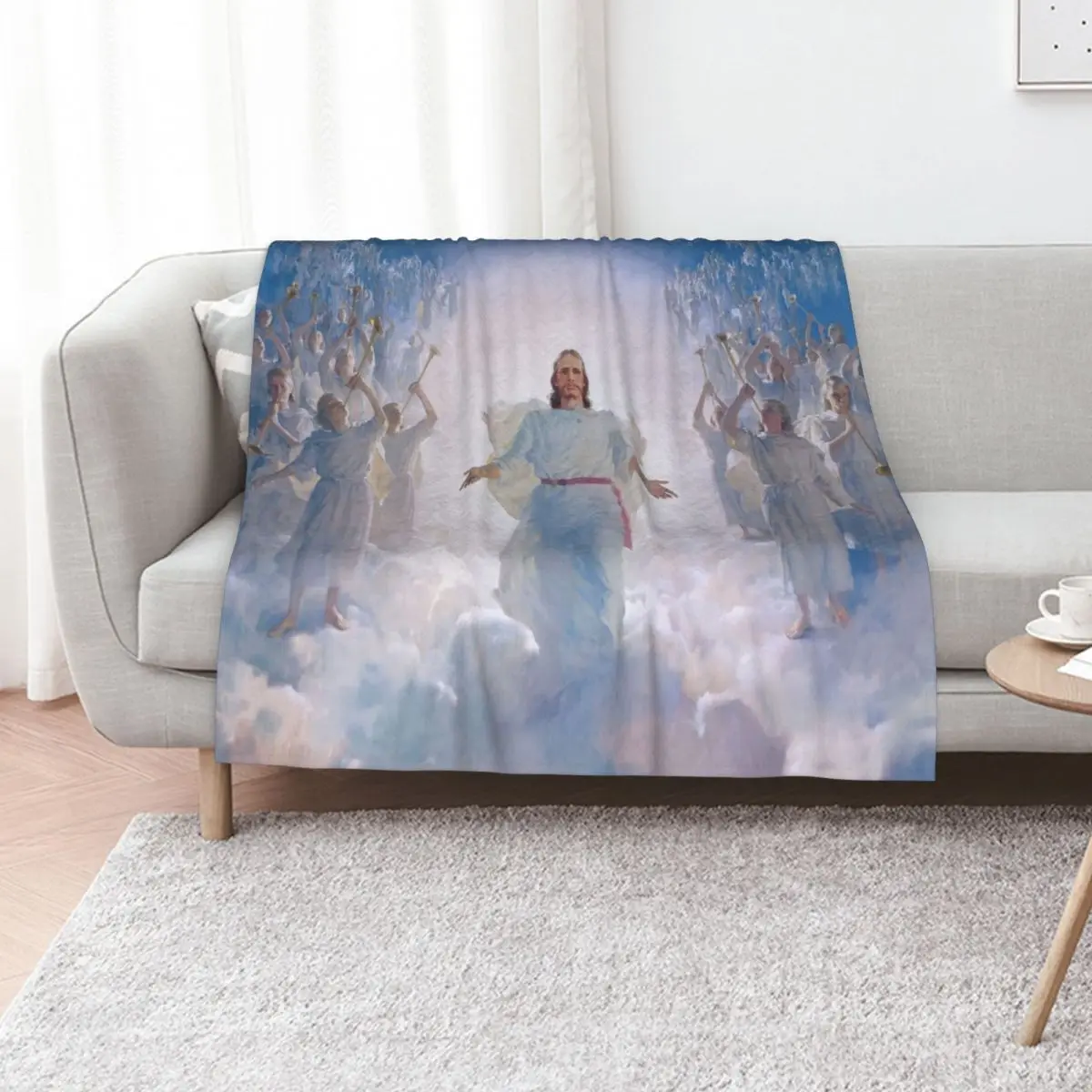 Jesus Christ In Heaven With Angels Christian Catholic Throw Blanket Soft Big Weighted Beach Tourist cosplay anime Blankets