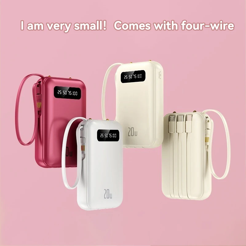 20000mah Power Bank 4-In-1 Built-In Cable 20W Fast Charging Powerbank Waterproof Portable Mobile Phone External Battery Charger