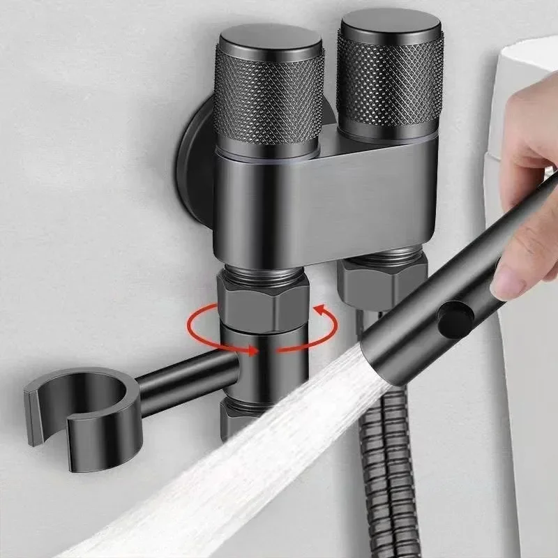 Luxury Stainless Steel Handheld Bidet Sprayer, 2 Outlet Diverter Valve, Dual Mode Toilet Cleaning Spray Gun for Bathroom