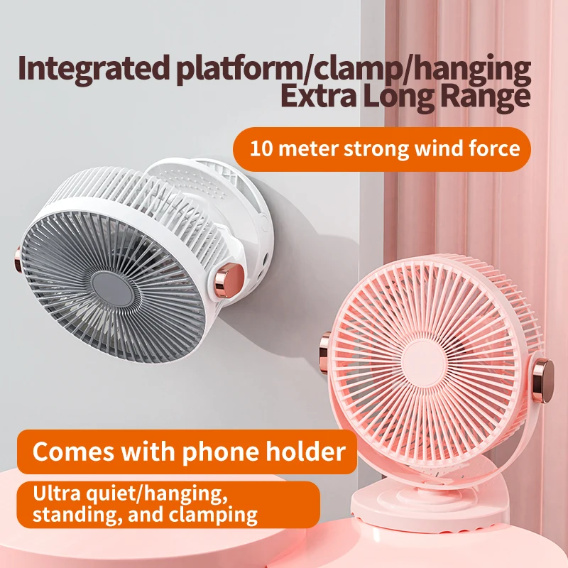 2026 جديد قابل للشحن 720 ° مروحة بمشبك قابلة للتعديل ومكيف هواء محمول ومروحة طاولة مع ضوء ليلي وحامل للهاتف المحمول #3