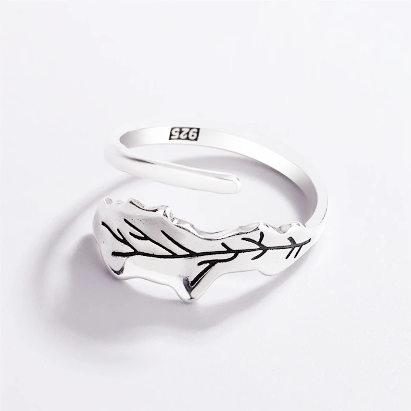 Sole Memory Retro Leaves Branches 925 Sterling Silver Female Resizable Opening Ring For Women Jewelry Birthday Gift RI1024