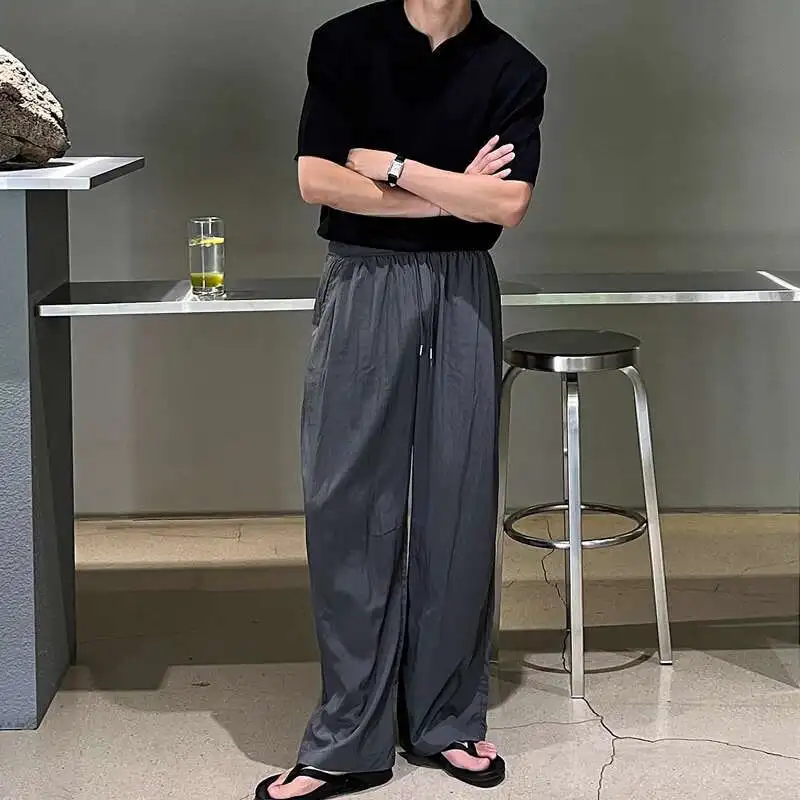 Summer Thin Black Pants Men Fashion Oversized Wide Leg Pants Men Streetwear Korean Loose Beige Casual Pants Mens Trousers