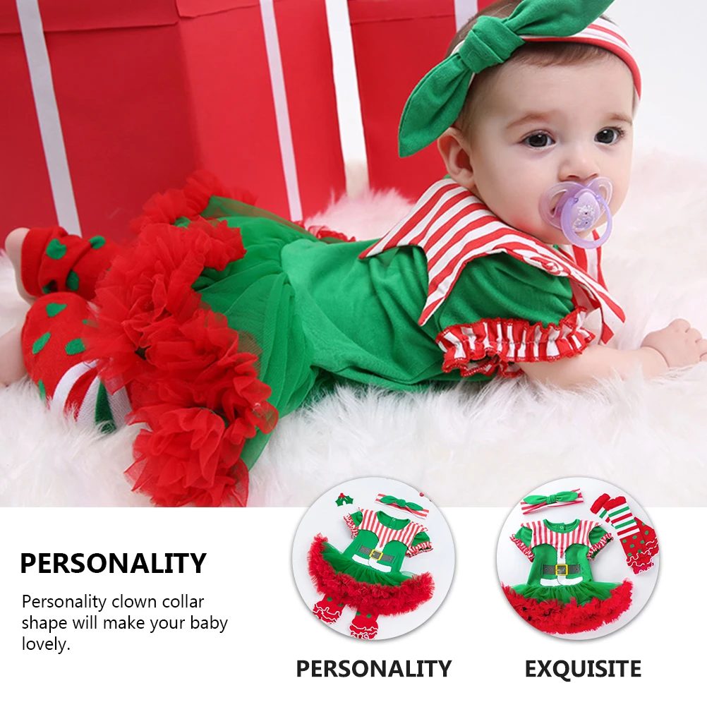 

1 Set Christmas Costume Baby Dress Set For 3-6 Months Soft Gauze Comfortable Party Clothes Clown Collar Design Humanized Button