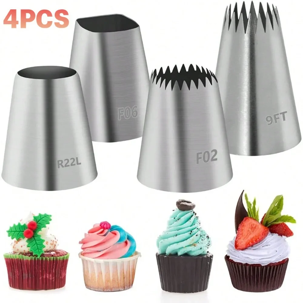 

4PCS Stainless Steel Pipping Tips Set Frosting Puff Making Nozzles Cake Cookie Decorating Tools Icing Pastry Accessories Baking