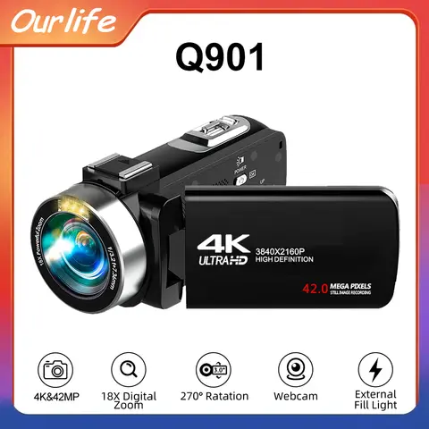 Ouelife Q901 4K 디지털 사진 카메라 42 메가픽셀 HD 디지털 카메라 18X 디지털 줌 3.0'' 화면 휴대용 비디오 레코더