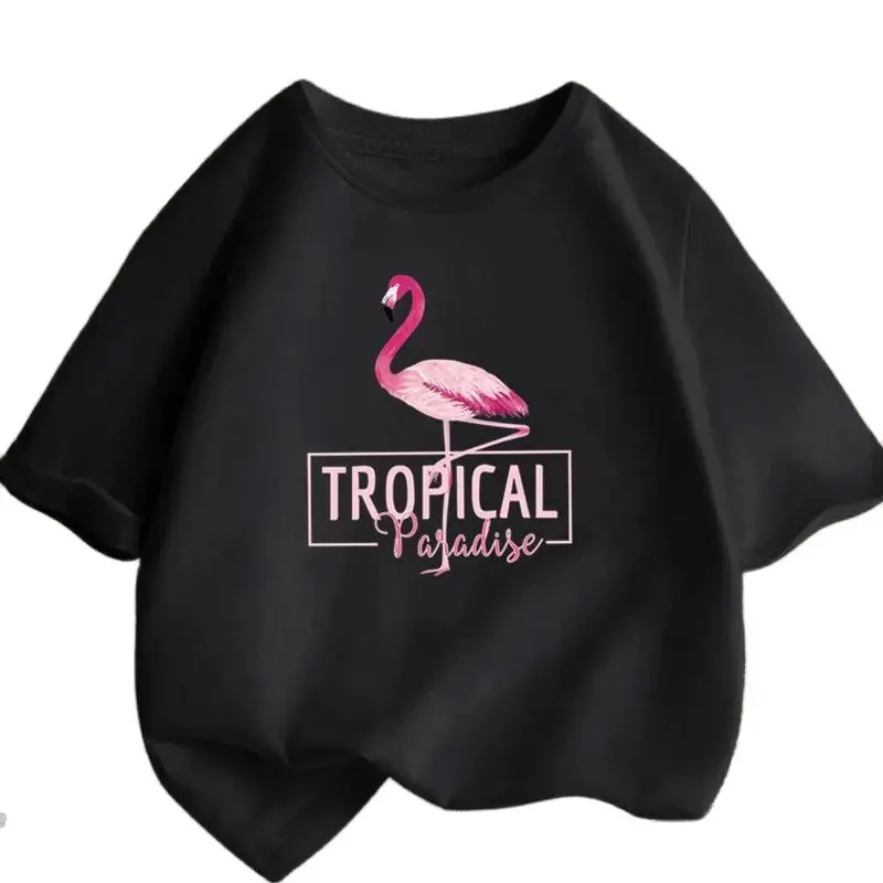 

2024 Girls Summer Casual Graphic Tee Top New Fashion Flamingo Printed T-shirt