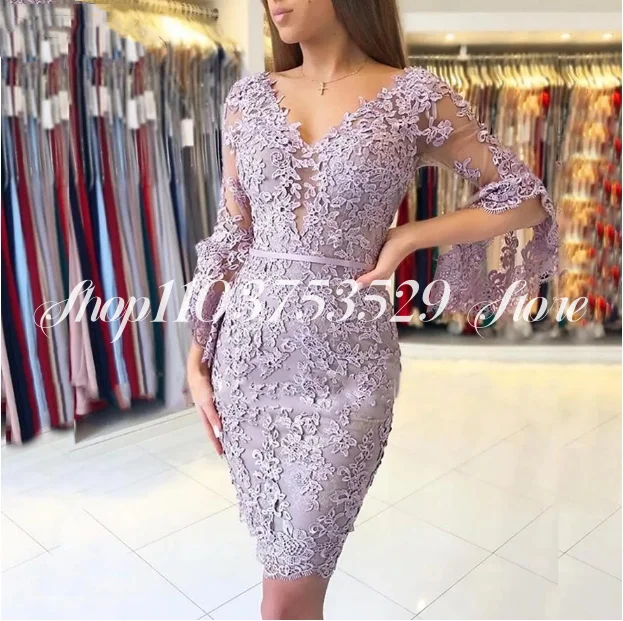 Fashion Lavender Mother of the Bride Dress 2025 Lace Applique Long Sleeve V Neck Wedding Dresses Guest Dresses فساتين سهرات