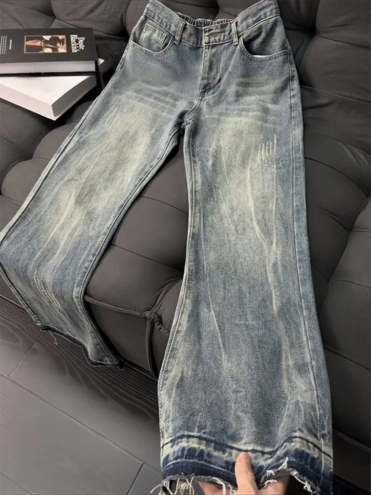 

Retro Blue Lightning Pattern Men's Jeans mid Waist Straight Leg Micro Flared Pants Casual Wear for Teenagers All Seasons