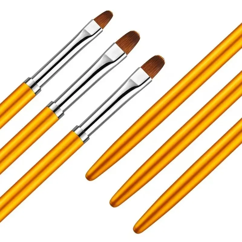 3Pcs Gold Metal Handle Nail Art UV Gel Brush Set Round Head for French Manicure Gel Sculpting Manicure Tools