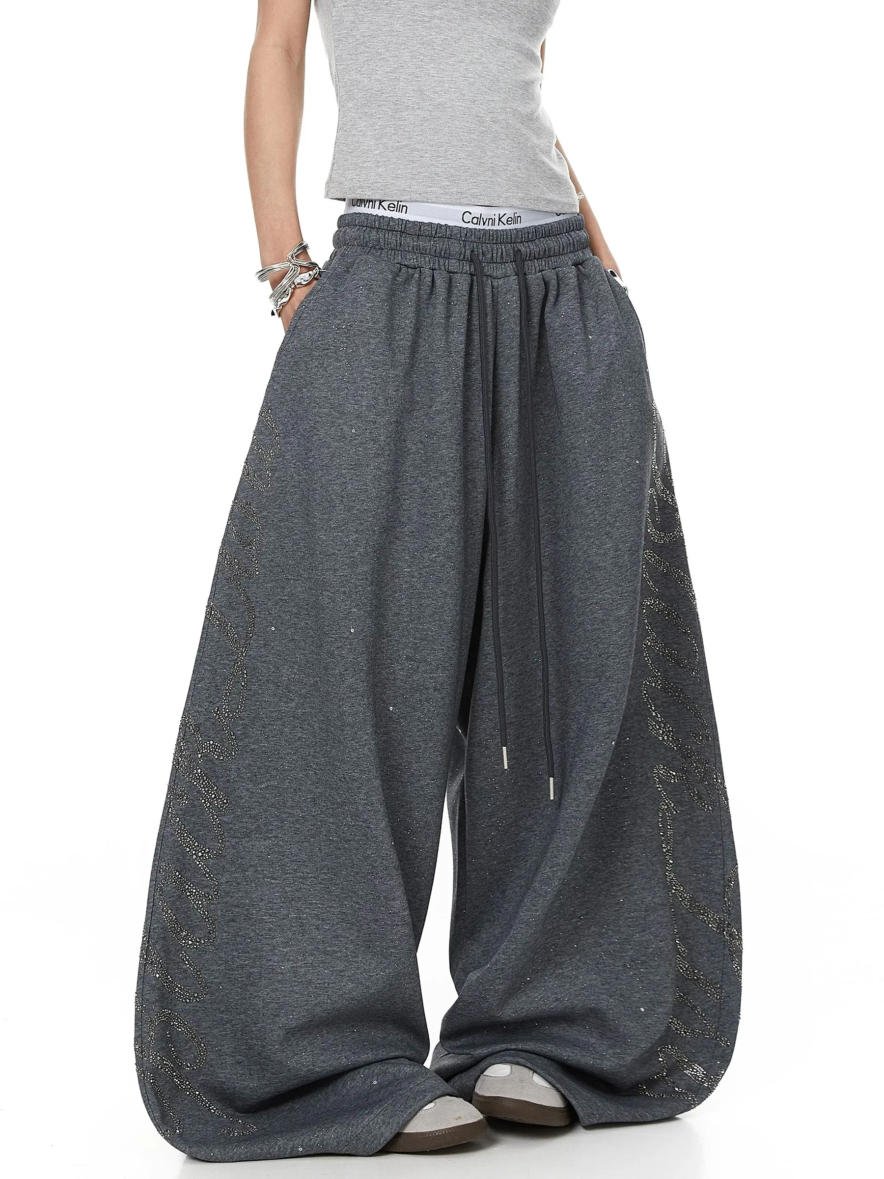 American Style Shiny Sparkle Rhinestone Design Loose Hanging Feeling Dancing Men's Casual Pants Wide Leg Pants Harlan Pants