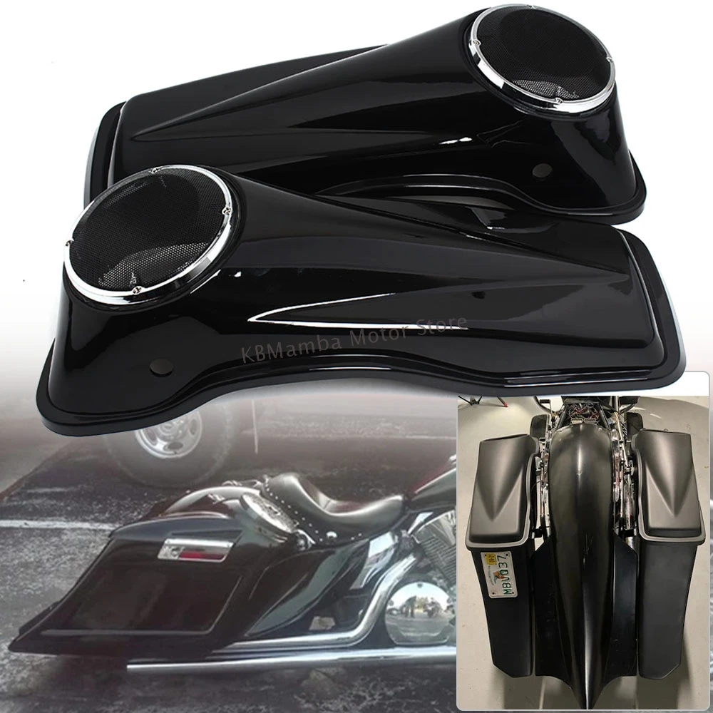 Vivid Black Motorcycle Saddlebag Speaker Lids Audio Covers For Harley Touring Road King Road Glide FLT FLHT FLHTCU FLHRC