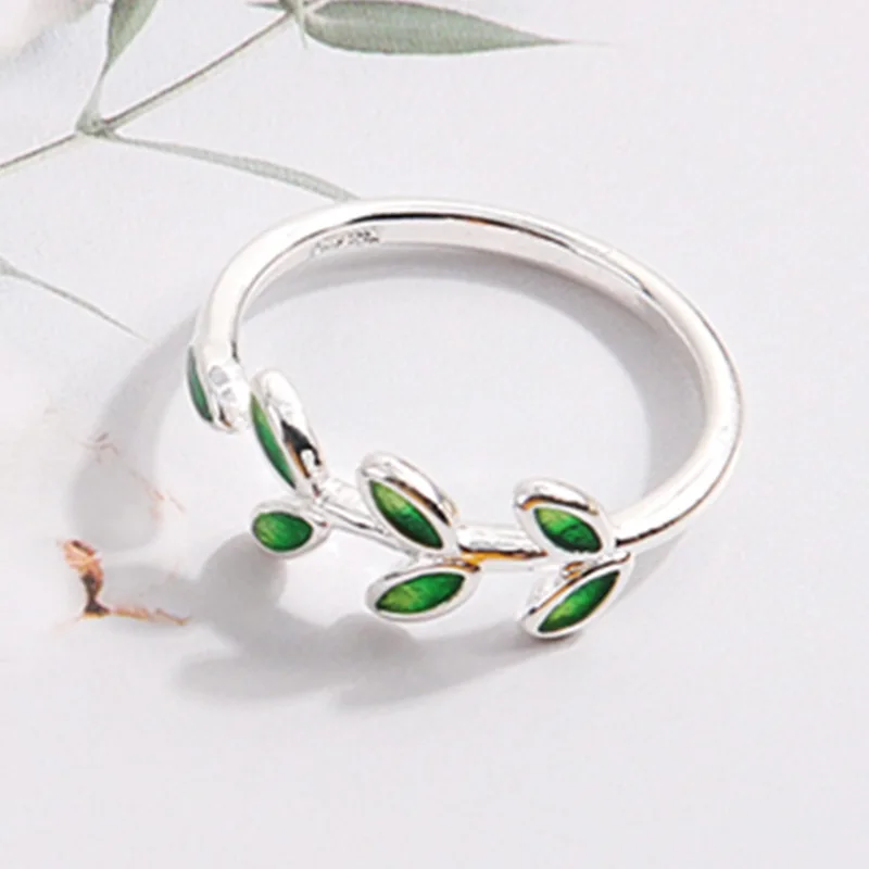 Sweet Romantic Open Green Leaf Rings For Women New Birthday Party Jewelry Gift Birthday Gift Accessories