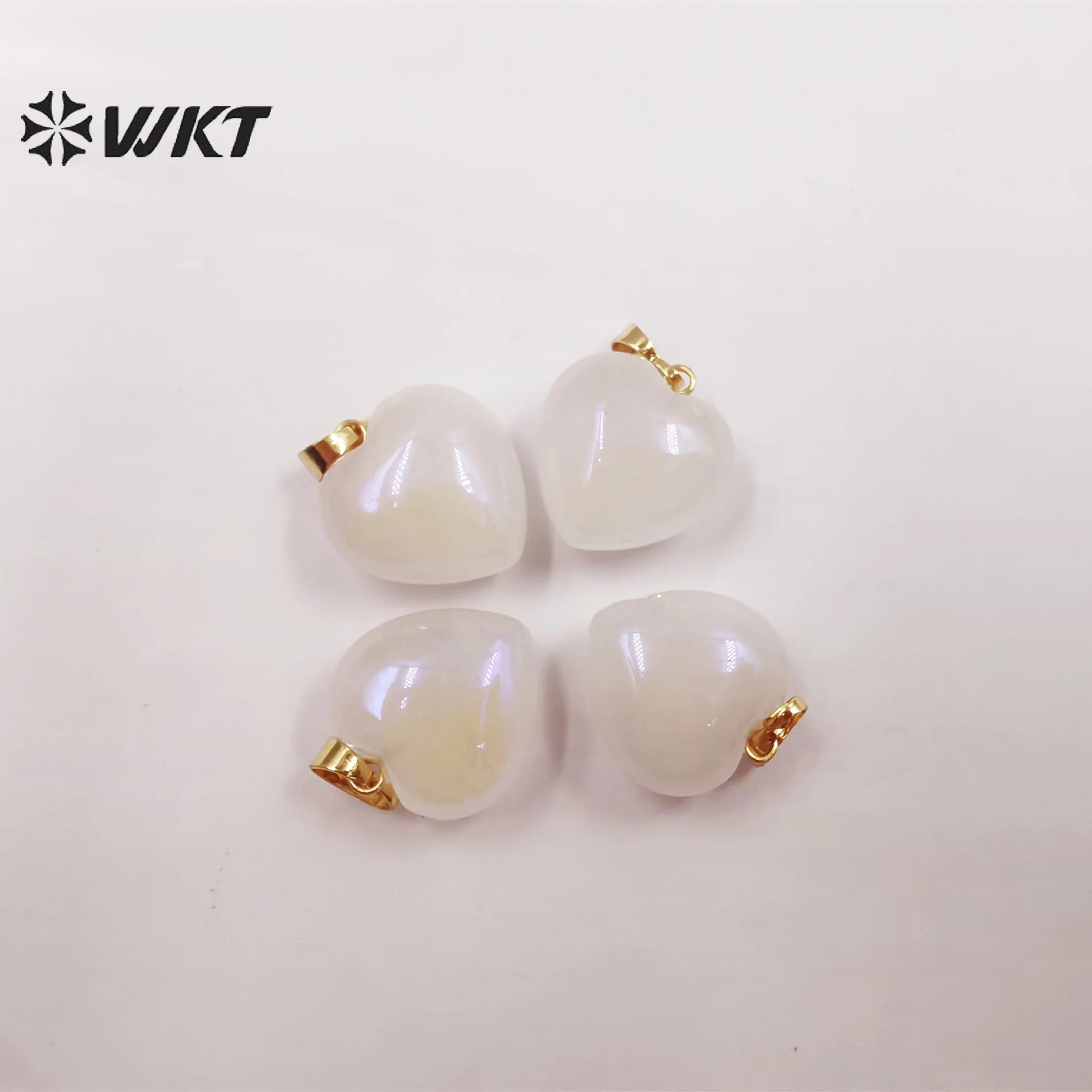 WT-P1825 How Lovely Natural Spirit Quartz Auar Heart Stone Charms Women Fashion Single Loop Rose Heart Pendant For Friend